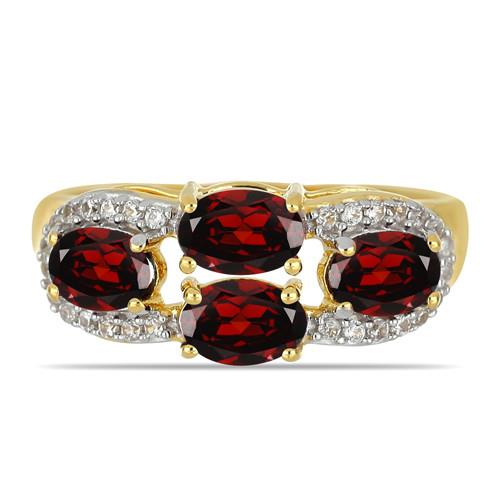 BUY 14K GOLD NATURAL GARNET GEMSTONE RING WITH WHITE DIAMOND